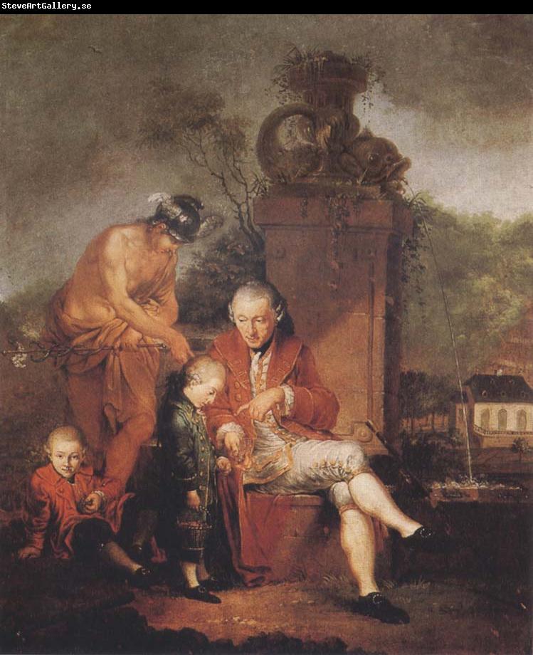 Januarius Zick Gottfried Peter de Requile with his two sons and Mercury